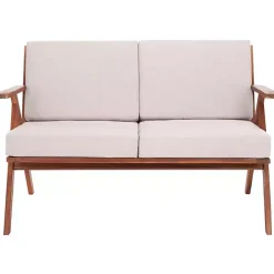 Kirklands Home Upholstered Acacia Wood Outdoor Loveseat Gray