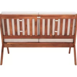 Kirklands Home Upholstered Acacia Wood Outdoor Loveseat Gray