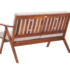 Kirklands Home Upholstered Acacia Wood Outdoor Loveseat Gray