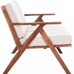 Kirklands Home Upholstered Acacia Wood Outdoor Loveseat Gray