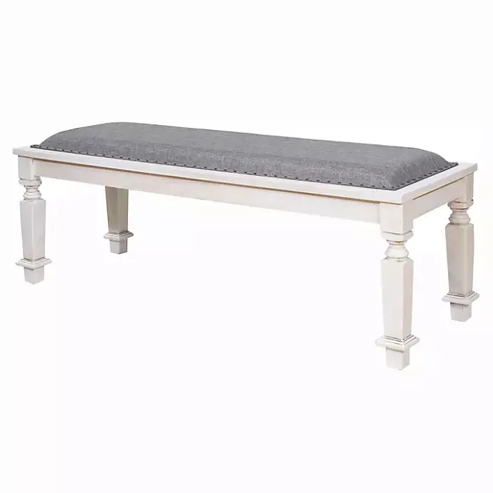 Hot Kirklands Home Upholstered Antique White Quin Bench Gray