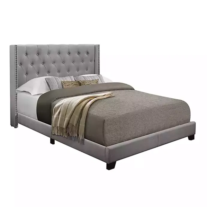 New Kirklands Home Upholstered Button Tufted Wing King Bed Gray