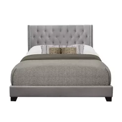 New Kirklands Home Upholstered Button Tufted Wing King Bed Gray