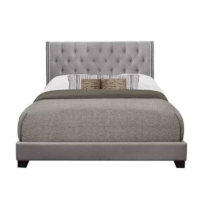 New Kirklands Home Upholstered Button Tufted Wing King Bed Gray