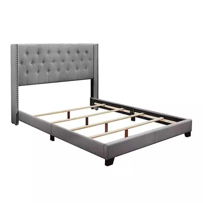 New Kirklands Home Upholstered Button Tufted Wing King Bed Gray