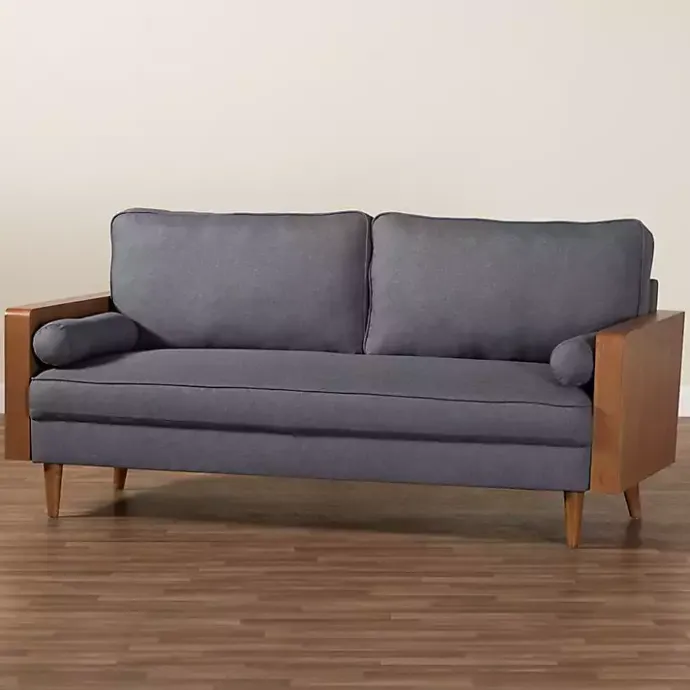 Best Kirklands Home Upholstered Harley Walnut Sofa Gray