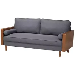 Best Kirklands Home Upholstered Harley Walnut Sofa Gray