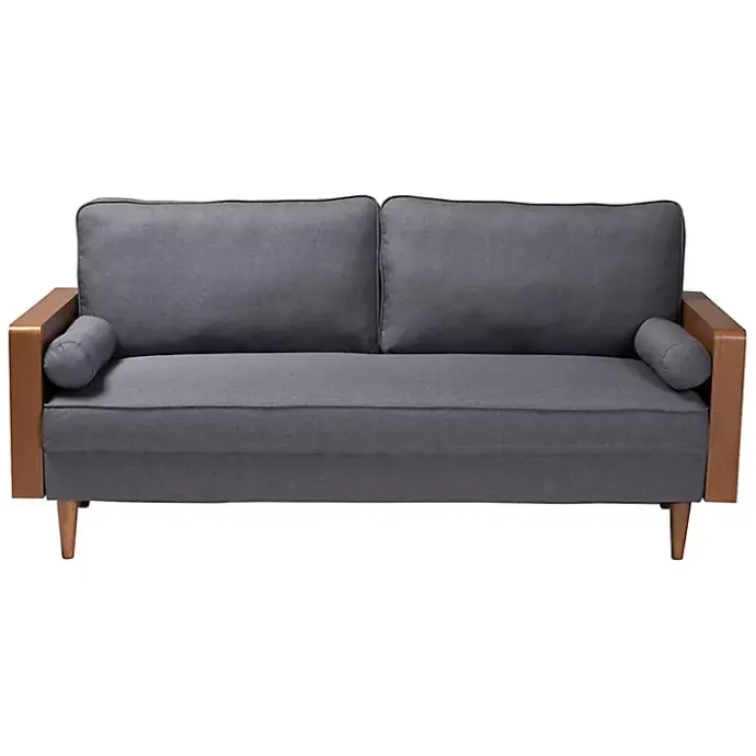 Best Kirklands Home Upholstered Harley Walnut Sofa Gray