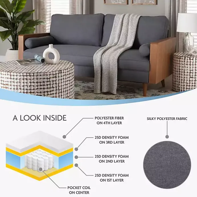 Best Kirklands Home Upholstered Harley Walnut Sofa Gray