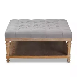 Outlet Kirklands Home Upholstered Linen Tufted Ottoman with Shelf Gray