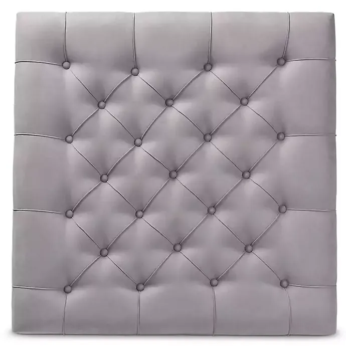 Outlet Kirklands Home Upholstered Linen Tufted Ottoman with Shelf Gray