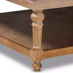 Outlet Kirklands Home Upholstered Linen Tufted Ottoman with Shelf Gray