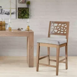 New Kirklands Home Upholstered Oak Crackle Counter Stool Gray