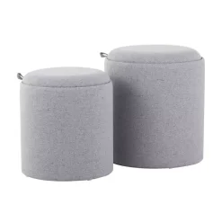 Outlet Kirklands Home Upholstered Ottomans with Tray Tops, Set of 2 Gray