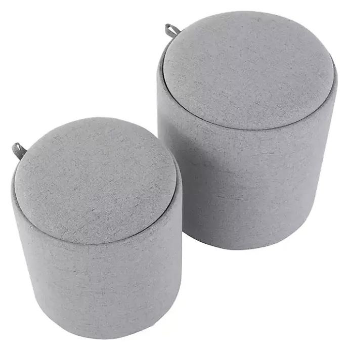 Outlet Kirklands Home Upholstered Ottomans with Tray Tops, Set of 2 Gray