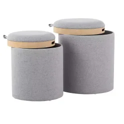 Outlet Kirklands Home Upholstered Ottomans with Tray Tops, Set of 2 Gray