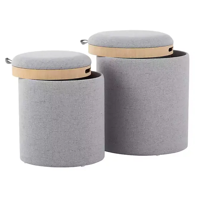 Outlet Kirklands Home Upholstered Ottomans with Tray Tops, Set of 2 Gray