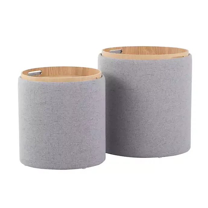 Outlet Kirklands Home Upholstered Ottomans with Tray Tops, Set of 2 Gray