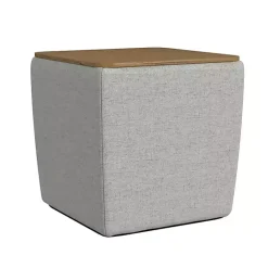 Sale Kirklands Home Upholstered Storage Ottoman with Wood Lid Gray