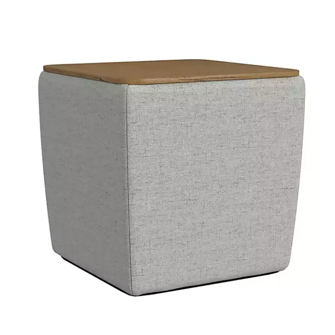 Sale Kirklands Home Upholstered Storage Ottoman with Wood Lid Gray