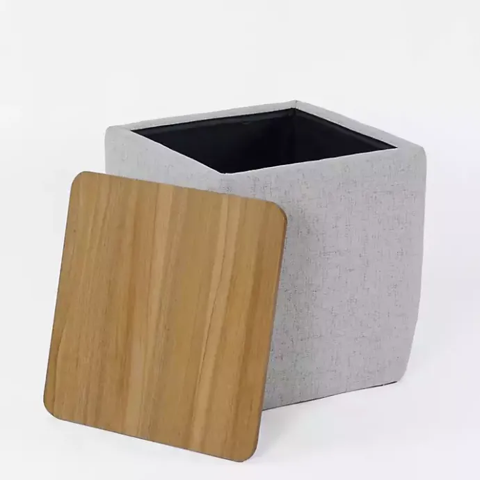 Sale Kirklands Home Upholstered Storage Ottoman with Wood Lid Gray