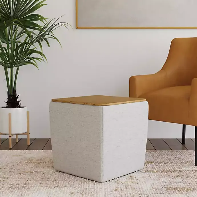 Sale Kirklands Home Upholstered Storage Ottoman with Wood Lid Gray