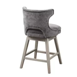 Kirklands Home Upholstered Wood Swivel Counter Stool Gray