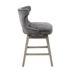 Kirklands Home Upholstered Wood Swivel Counter Stool Gray