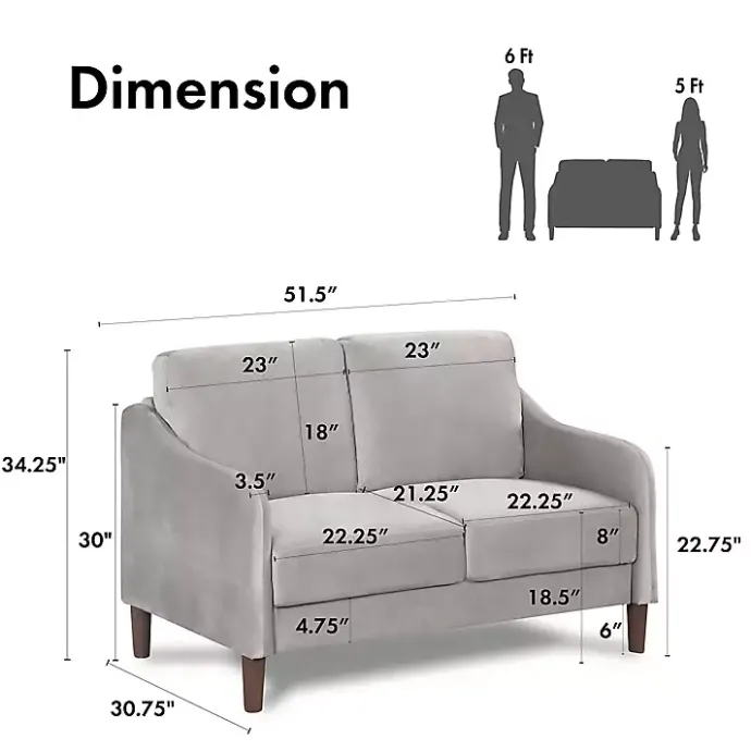Hot Kirklands Home Velvet Upholstered Modern Loveseat Gray