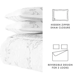 New Kirklands Home Gray Vines Reversible 3-pc. King Quilt Set