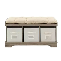 Online Kirklands Home Gray Wash Entryway Bench and Storage Bins Tan