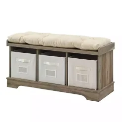 Online Kirklands Home Gray Wash Entryway Bench and Storage Bins Tan