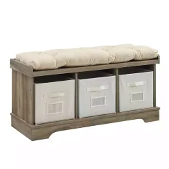 Online Kirklands Home Gray Wash Entryway Bench and Storage Bins Tan