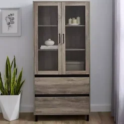 Outlet Kirklands Home Wash Glass Door Storage Hutch Gray