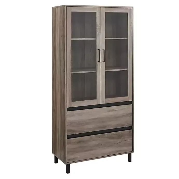 Outlet Kirklands Home Wash Glass Door Storage Hutch Gray