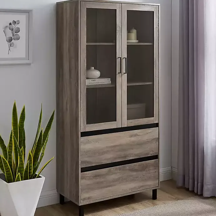 Outlet Kirklands Home Wash Glass Door Storage Hutch Gray