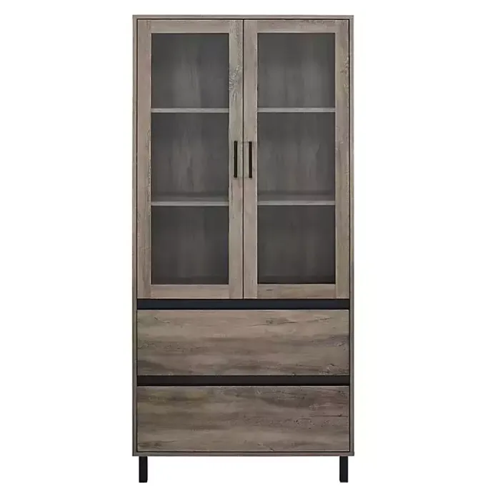 Outlet Kirklands Home Wash Glass Door Storage Hutch Gray