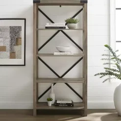 Outlet Kirklands Home Wash Metal X Frame Back Bookshelf Gray