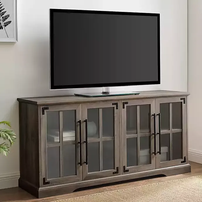Hot Kirklands Home Wash Window 4-Door TV Stand Gray