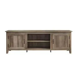 Online Kirklands Home Gray Wash Wood Grooved Door TV Stand Brown