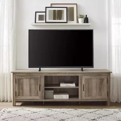 Online Kirklands Home Gray Wash Wood Grooved Door TV Stand Brown