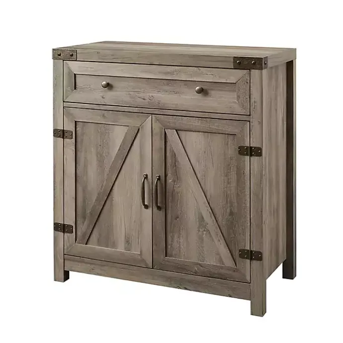 Clearance Kirklands Home Wash Wooden and Metal Barn Door Cabinet Gray