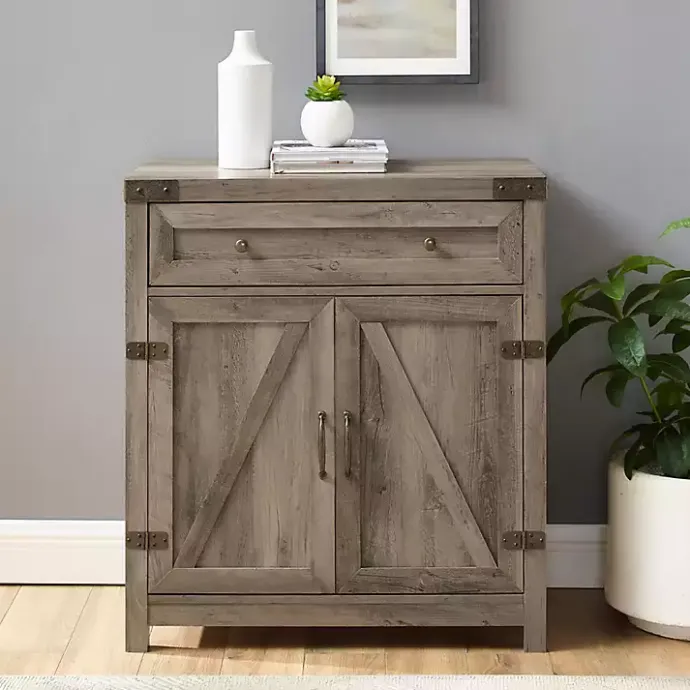 Clearance Kirklands Home Wash Wooden and Metal Barn Door Cabinet Gray