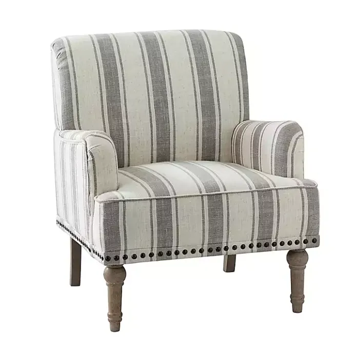 Sale Kirklands Home Gray White Stripe Upholstered Accent Chair