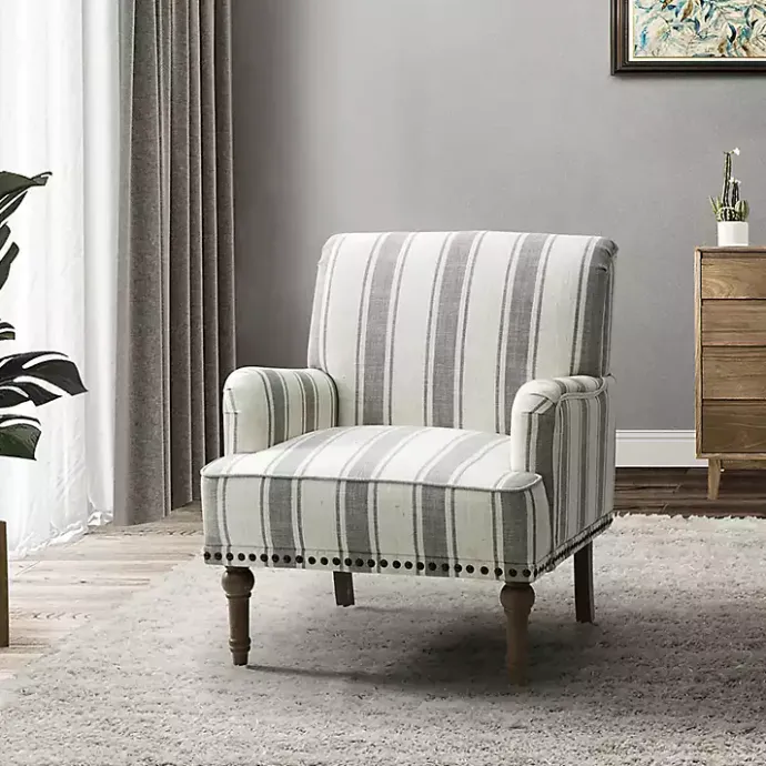 Sale Kirklands Home Gray White Stripe Upholstered Accent Chair