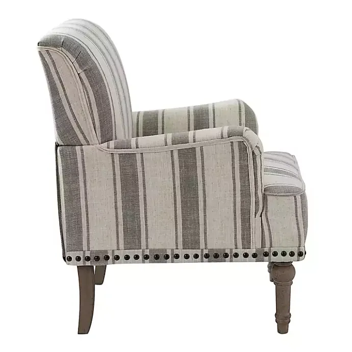 Sale Kirklands Home Gray White Stripe Upholstered Accent Chair