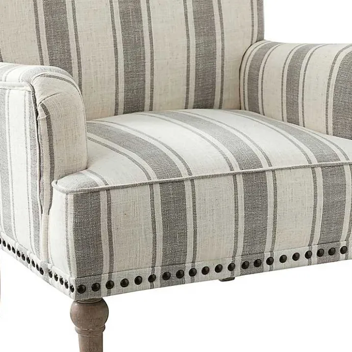 Sale Kirklands Home Gray White Stripe Upholstered Accent Chair