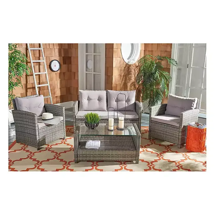New Kirklands Home Wicker 4-pc. Deluxe Outdoor Living Set Gray