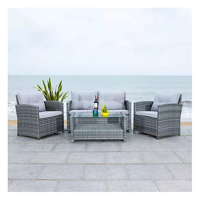 New Kirklands Home Wicker 4-pc. Deluxe Outdoor Living Set Gray