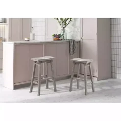 Sale Kirklands Home Wire Brush Saddle Bar Stools, Set of 2 Gray